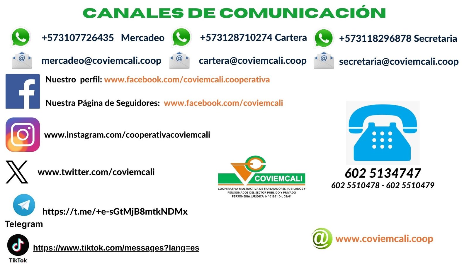 Canales de comunicación de COVIEMCALI