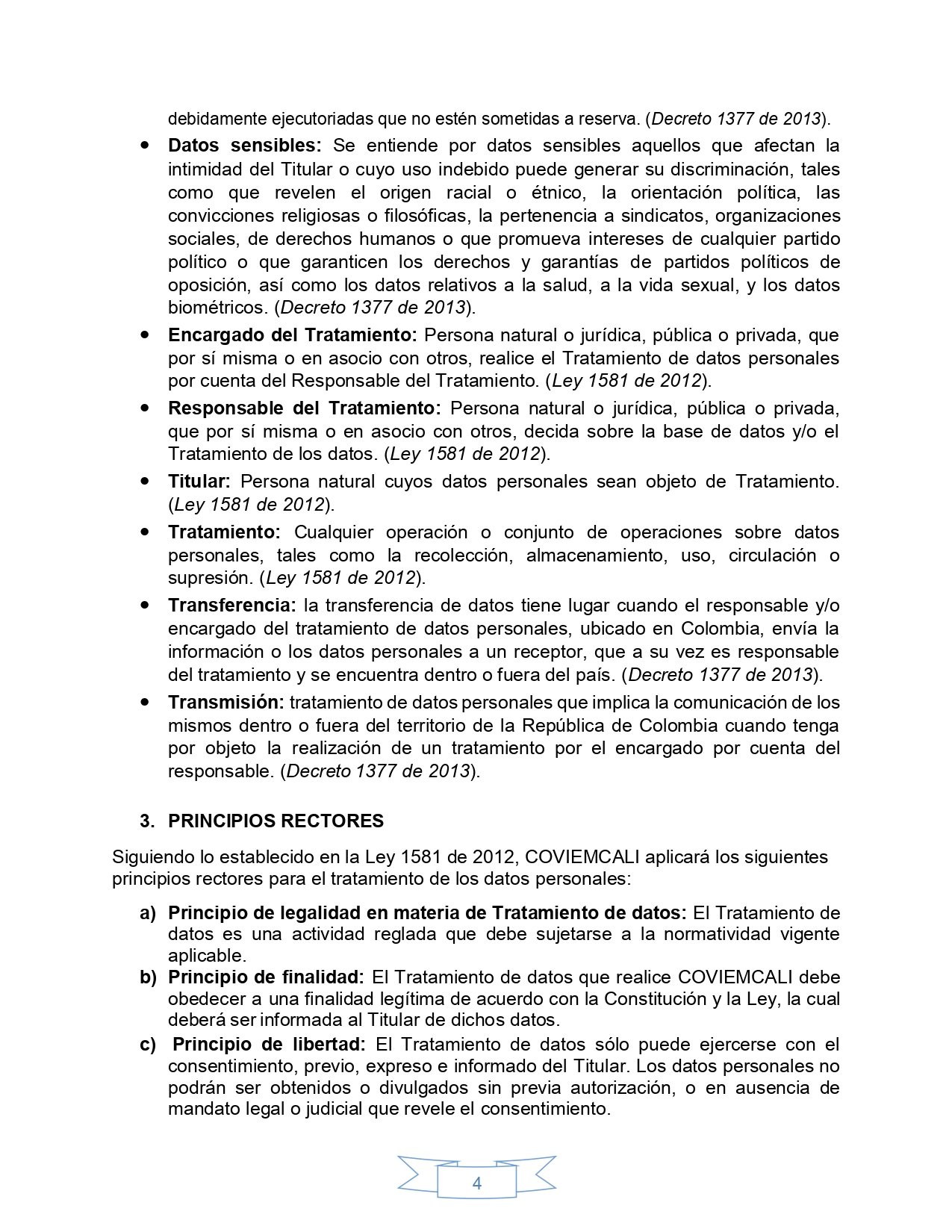 Política de tratamiento de datos personales, página 4
